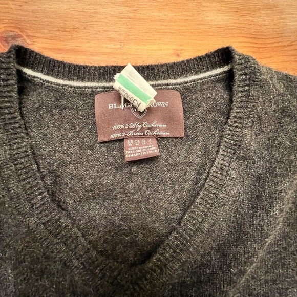 Mens Dark Charcoal Grey 100% 2-Ply Cashmere V-Neck Sweater Black Brown Medium - Picture 2 of 3